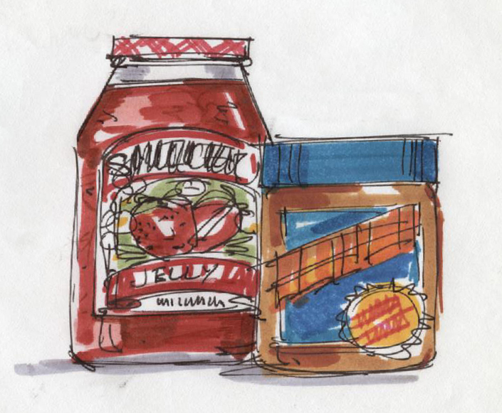 5-minute marker sketch of peanut butter and jelly